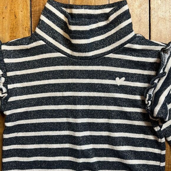 Crewcuts Girls size 4 to 5 Sparkly Blue and White Striped Long Sleeve Shirt - Picture 2 of 4